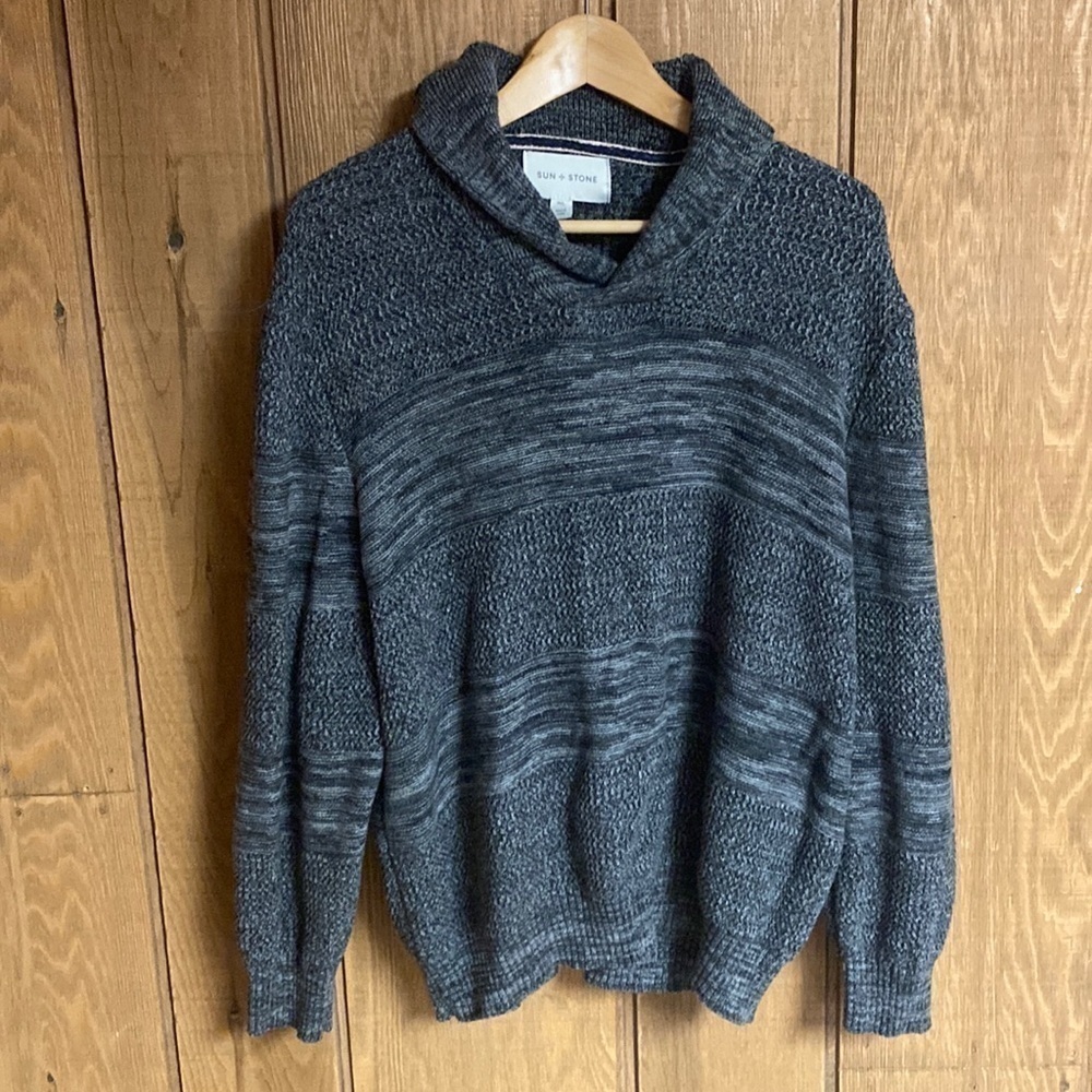 MEN’S Sun+Stone shawl collar heavy knit sweater perfect for fall days size XXL